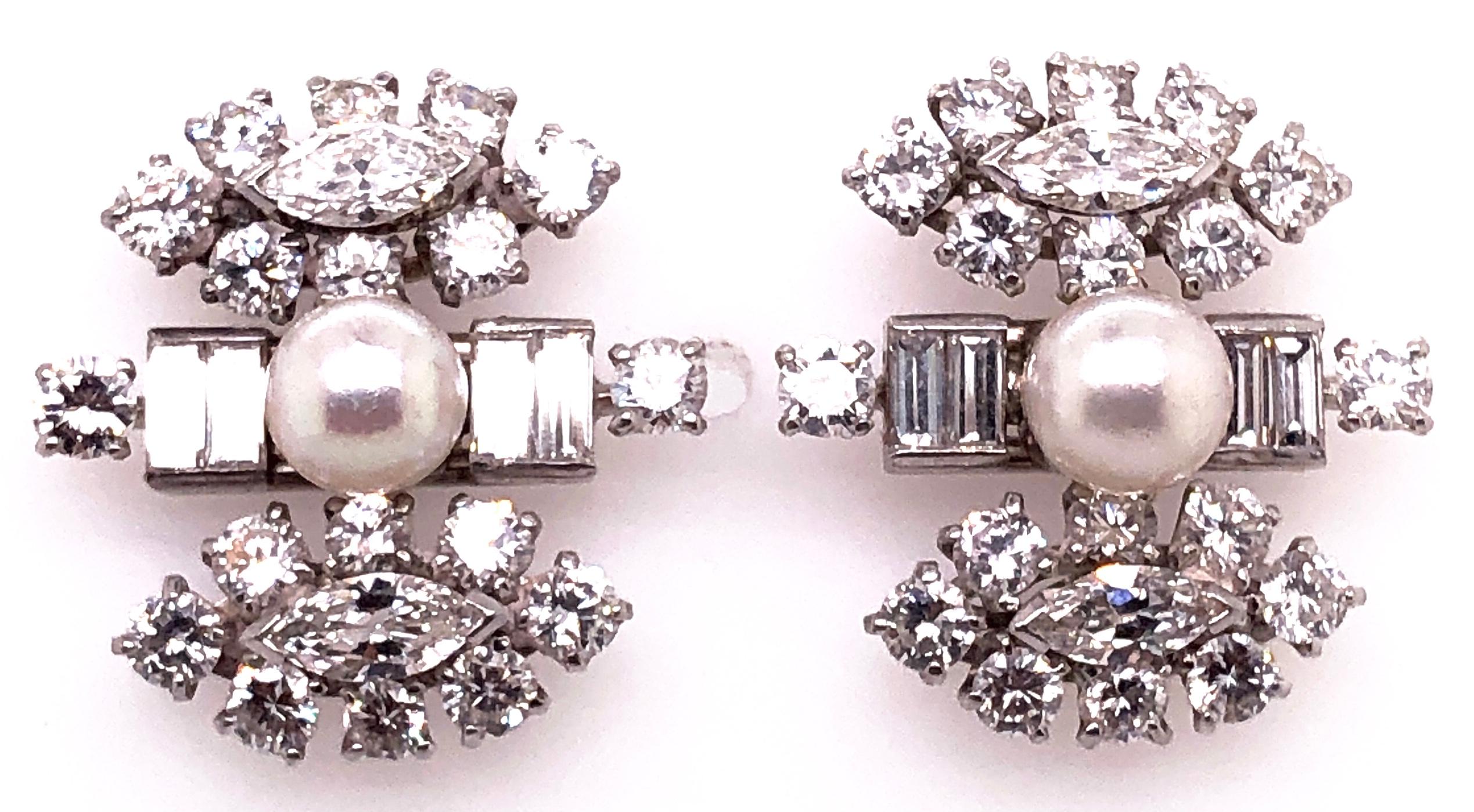 18 Karat White Gold Fancy Diamond Earrings with Pearl For Sale 1