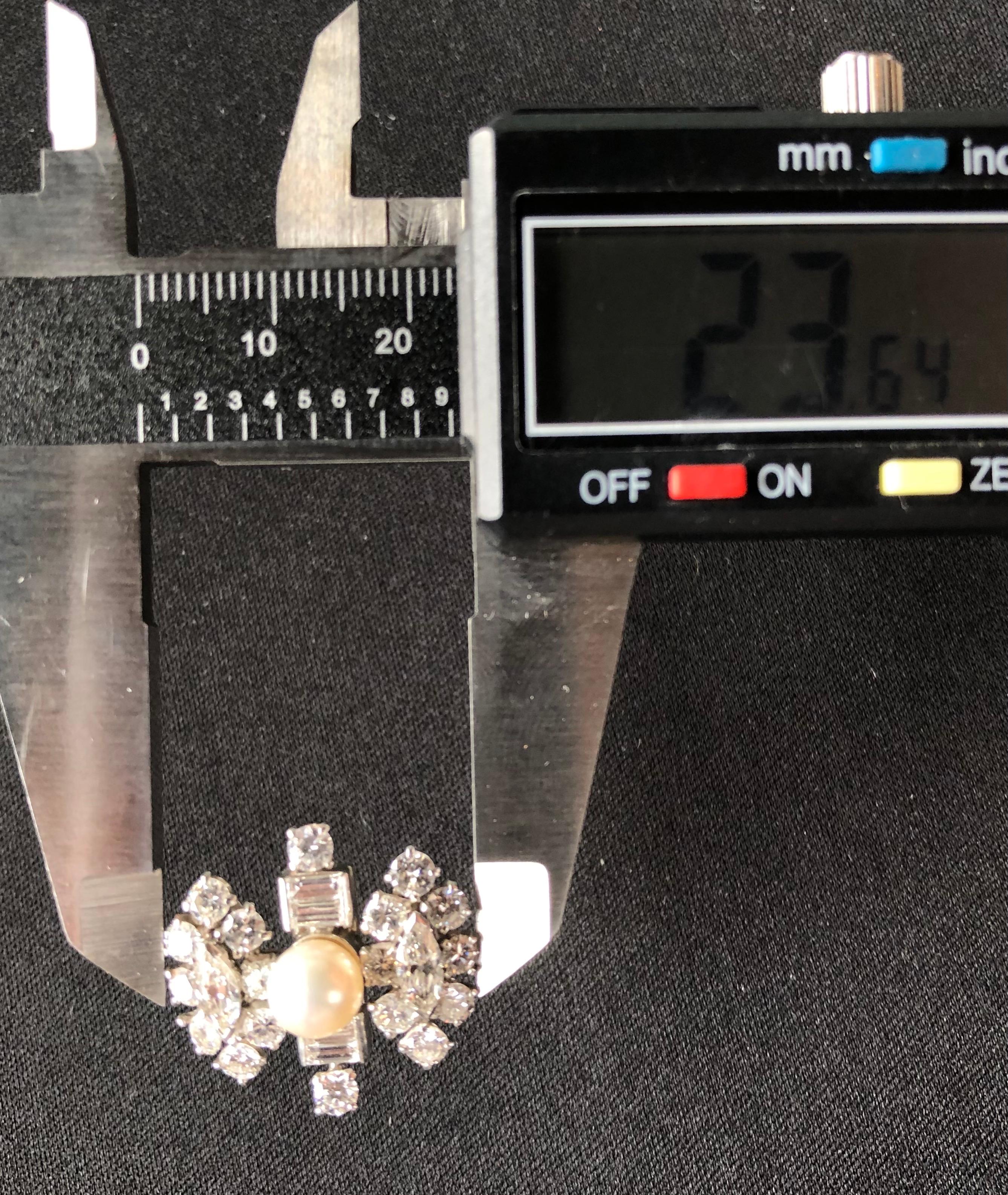 18 Karat White Gold Fancy Diamond Earrings with Pearl For Sale 3