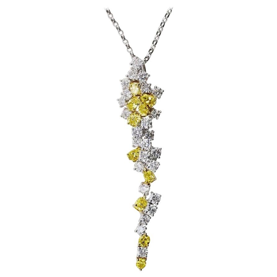 Fancy Yellow and White Diamond Platinum Pendant Necklace For Sale at