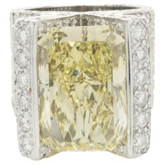 18 Karat White Gold Fancy Yellow Radiant Cut Diamond Engagement Ring