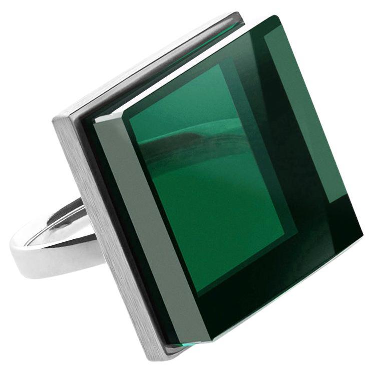 Eighteen Karat White Gold Contemporary Fashion Ring with Green Quartz For Sale