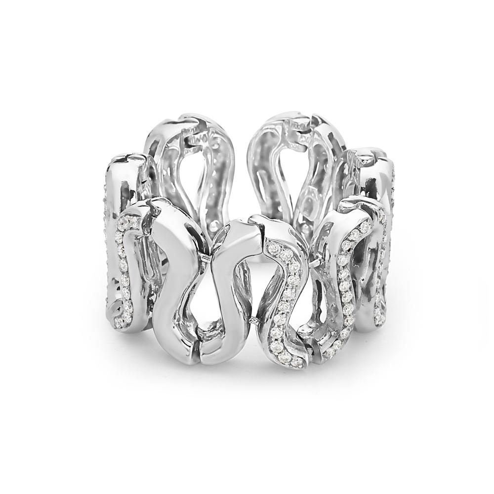 Contemporary 18 Karat White Gold Fashion Snake S-Link Diamond Ring For Sale