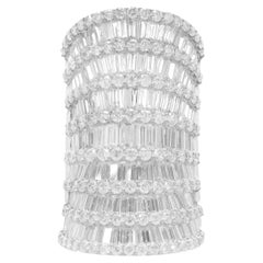 18 Karat White Gold Fifteen Row Round and Baguette Cut Full Finger Ring
