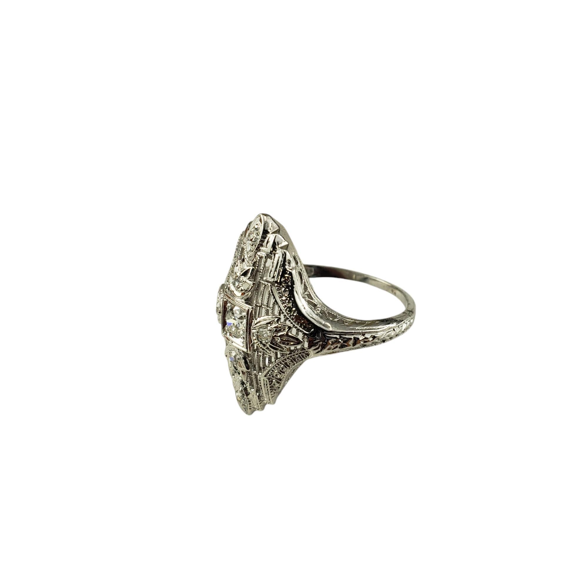 Round Cut 18 Karat White Gold Filigree and Diamond Art Deco Ring Size 7.25 #18241
