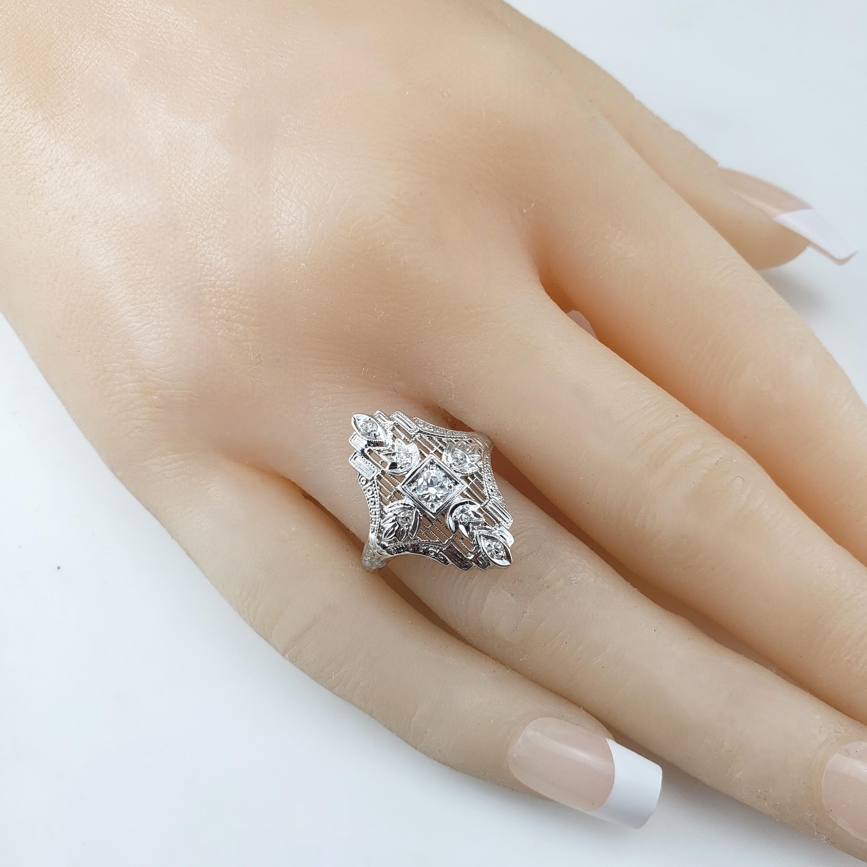 18 Karat White Gold Filigree and Diamond Art Deco Ring Size 7.25 #18241 2