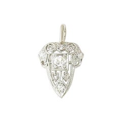 18 Karat White Gold Filigree and Diamond Pendant Vintage 18 Karat White Gold Filigree and Diamond Pendant