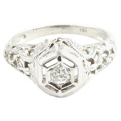 18 Karat White Gold Filigree and Diamond Ring