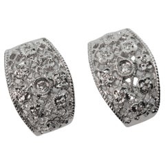18 Karat White Gold Filigree Diamond Accented Oval Hoop Earrings