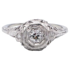 18 Karat White Gold Filigree Diamond Engagement Ring