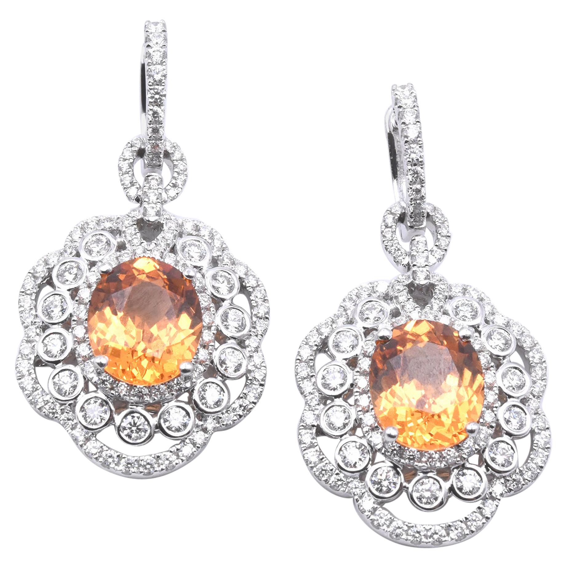 18 Karat White Gold Fire Opal and Diamond Drop Earrings