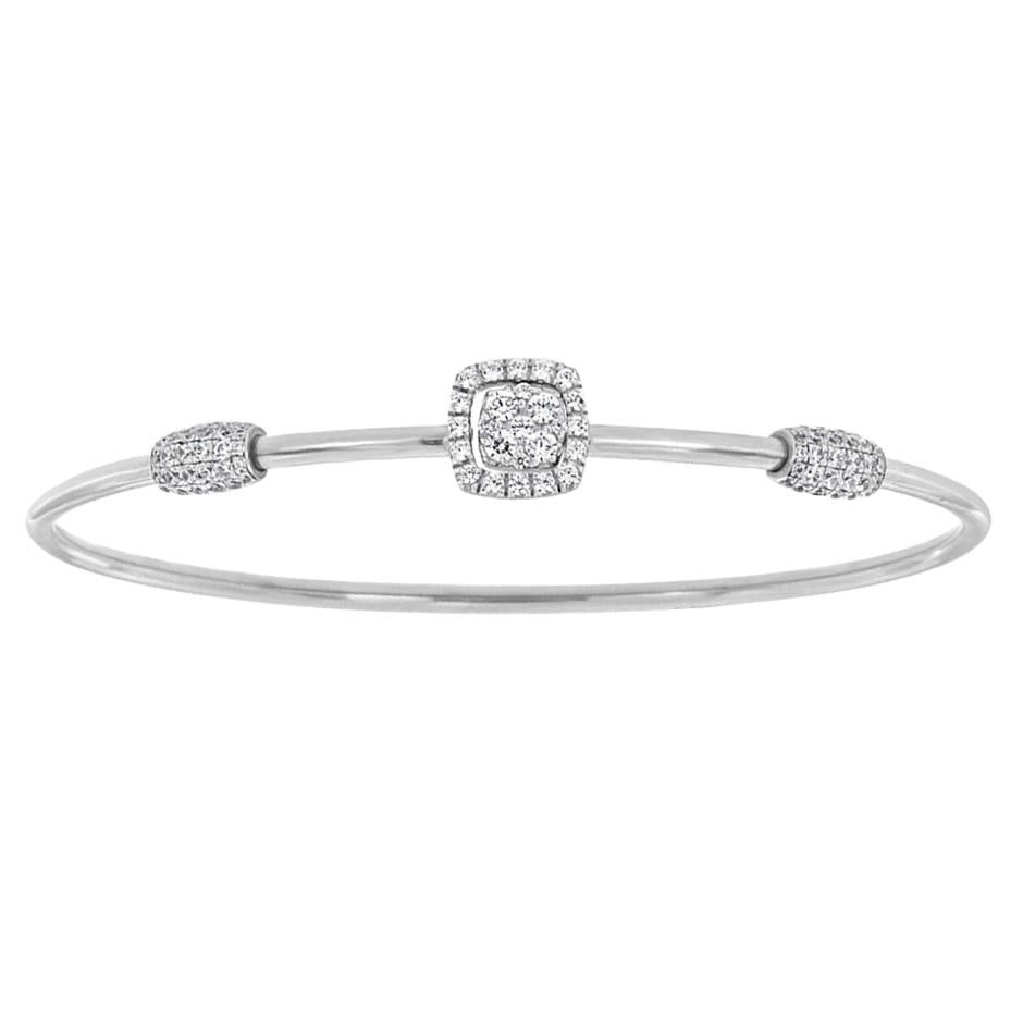 18 Karat White Gold Flex Cushion Halo Diamond Bangle '4/5 Carat'