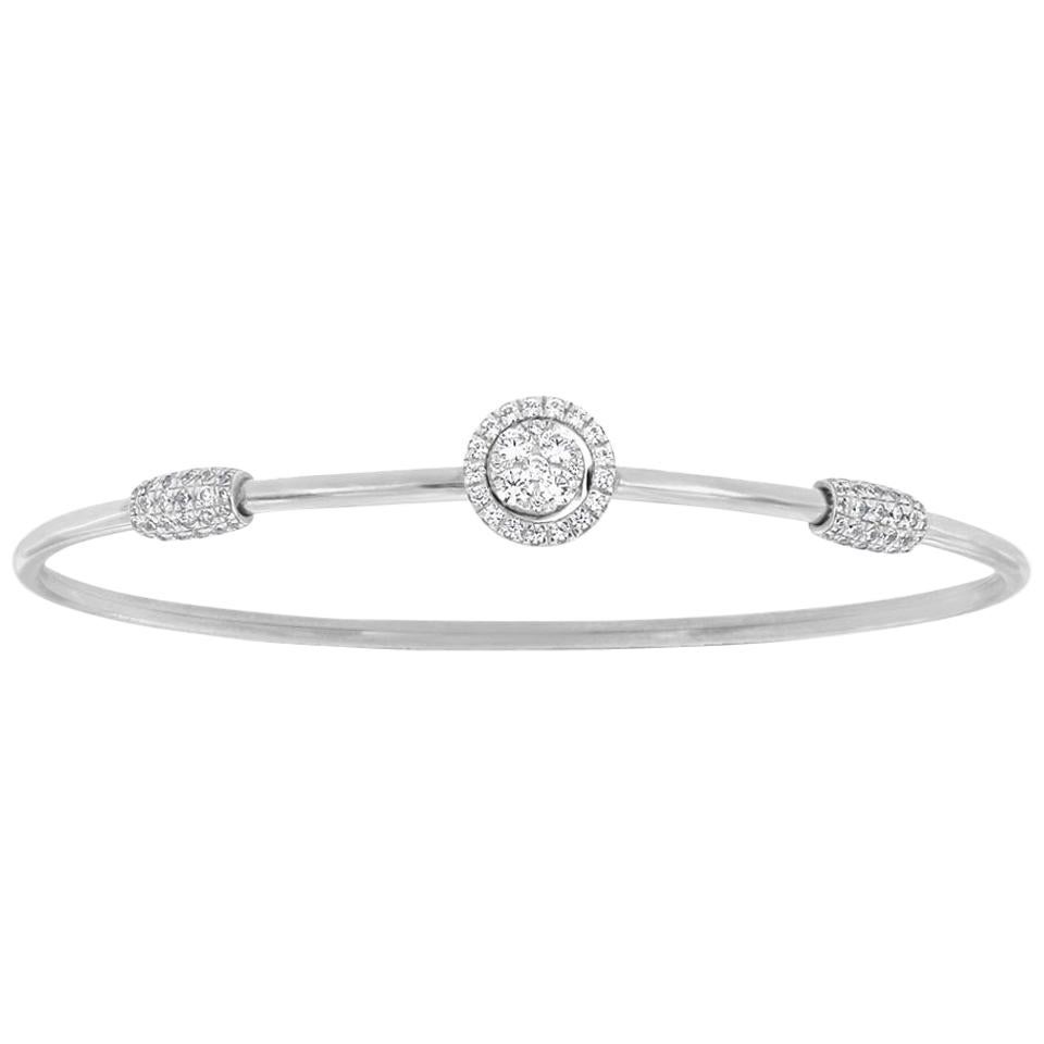 18 Karat White Gold Flex Round Halo Diamond Bangle '2/3 Carat' For Sale