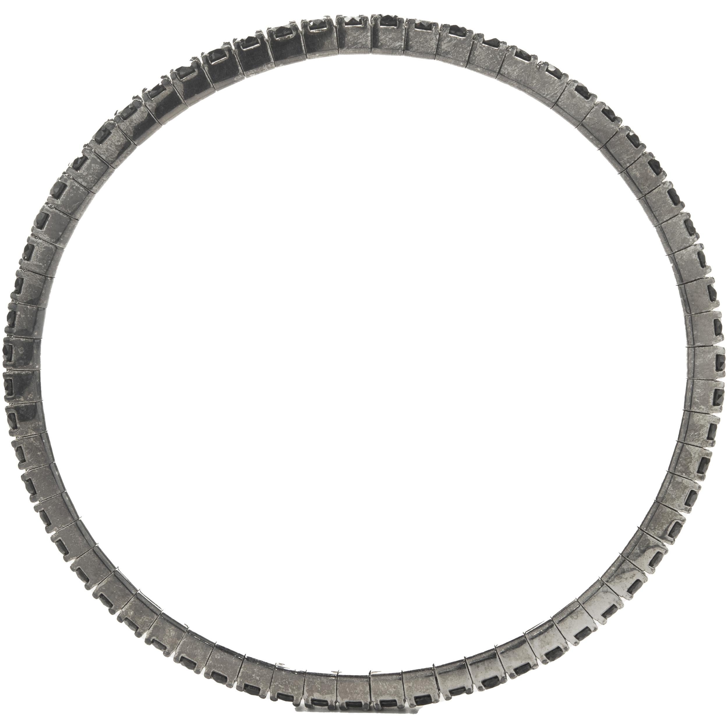 18 Karat Weißgold Flexibler schwarzer Diamant-Eternity-Armreif (Rundschliff)