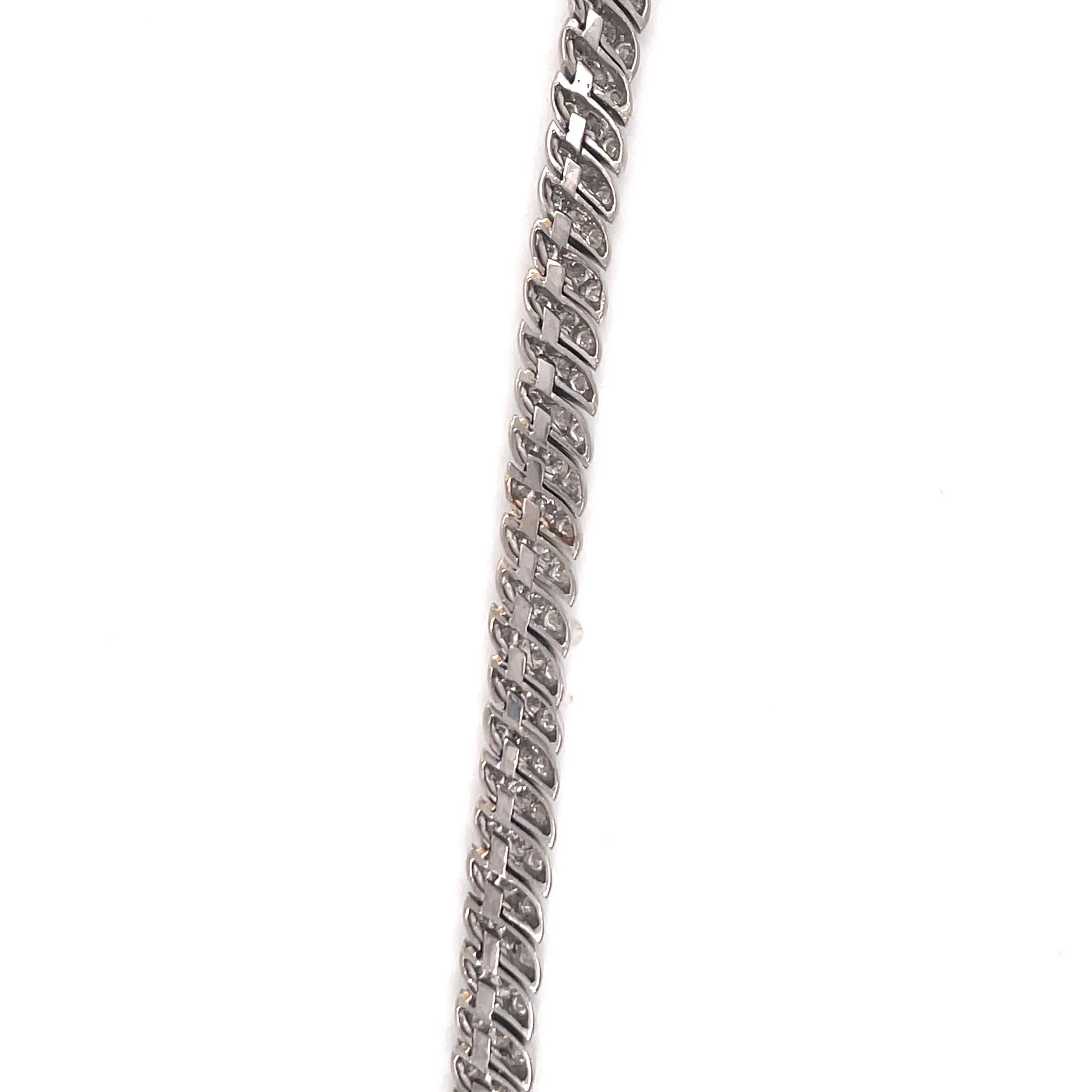 Women's 18 Karat White Gold Flexible Diamond Bracelet 3 Carats 14.3 Grams For Sale