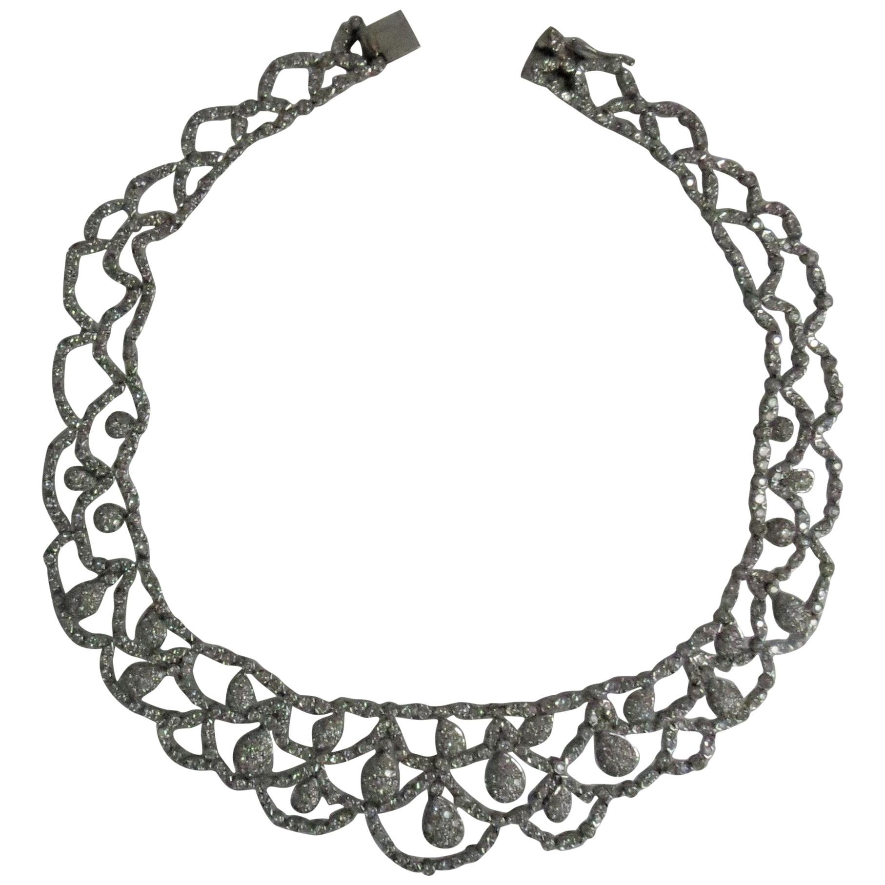 18 Karat White Gold Flexible Diamond Choker Necklace For Sale