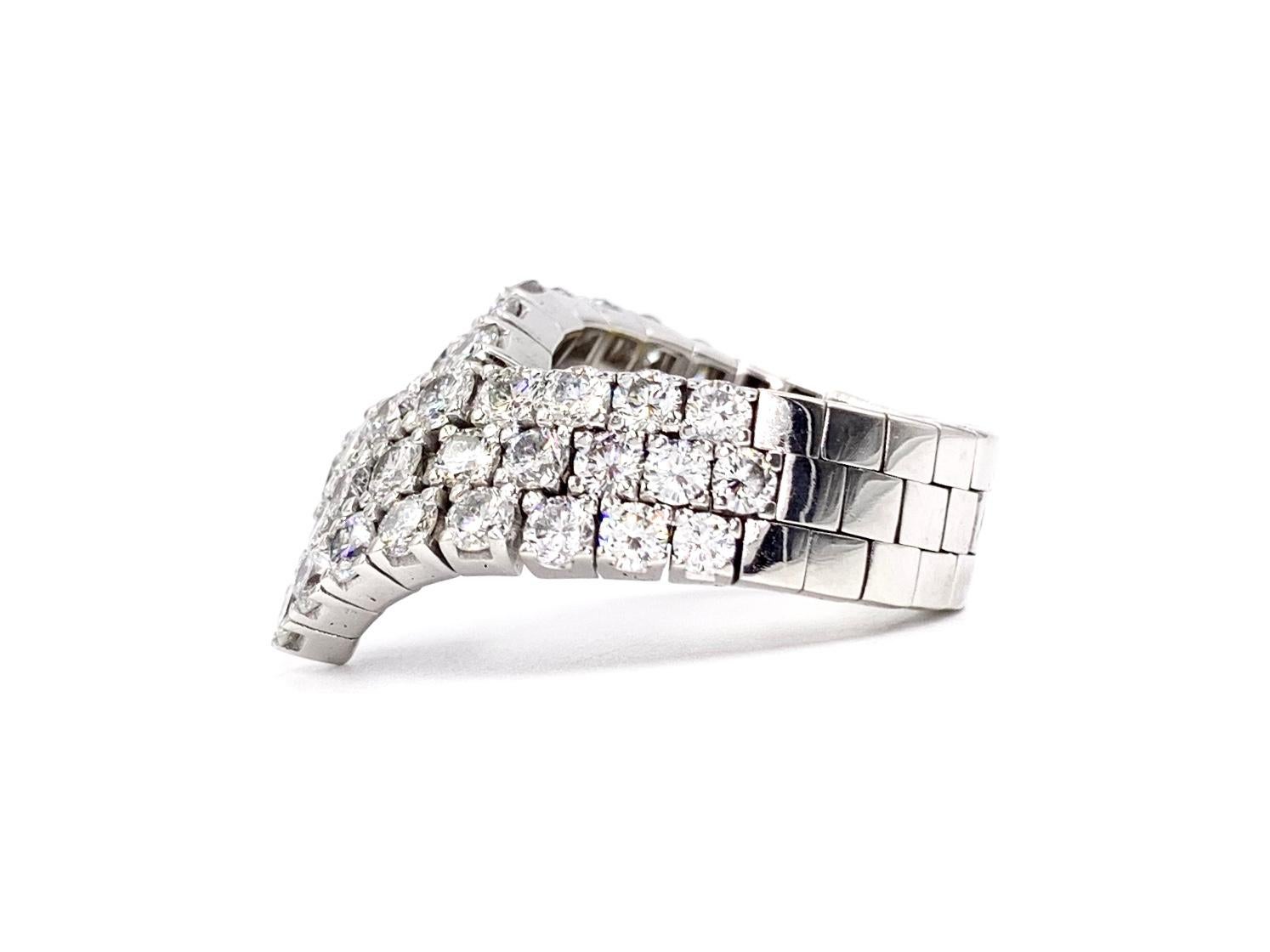 Contemporary 18 Karat White Gold Flexible Diamond V Style Ring For Sale