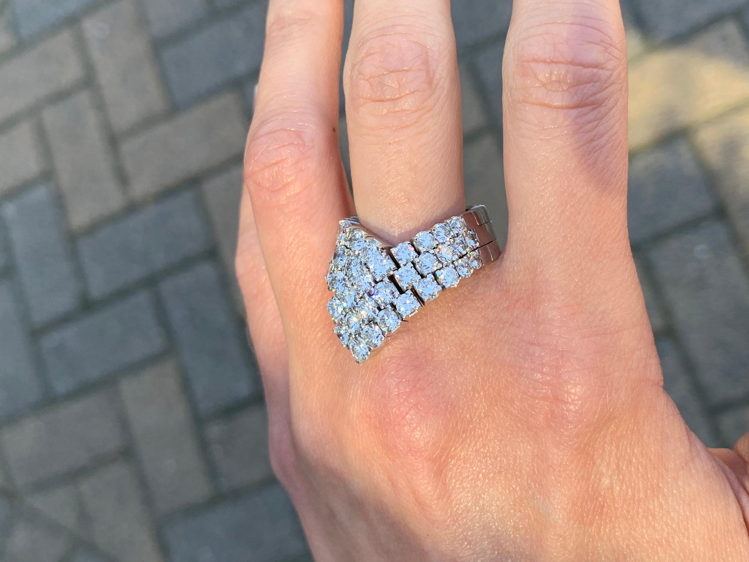Women's 18 Karat White Gold Flexible Diamond V Style Ring For Sale