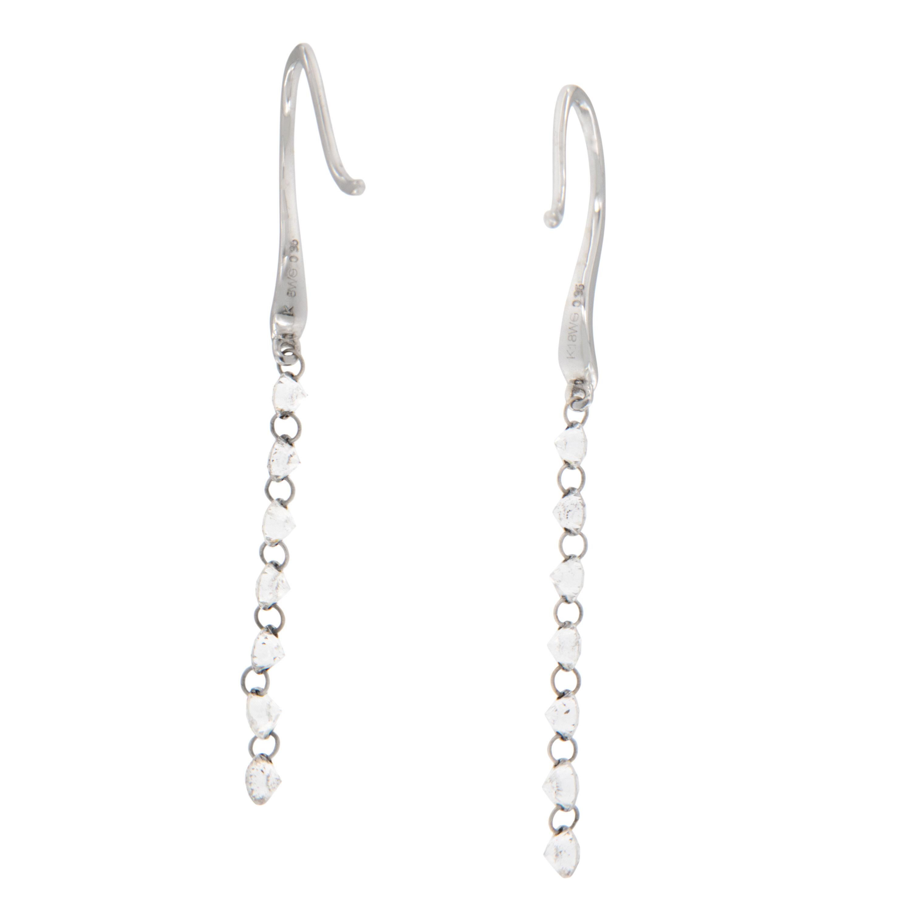 18 Karat White Gold Floating Diamond Dangle Earrings In New Condition For Sale In Troy, MI