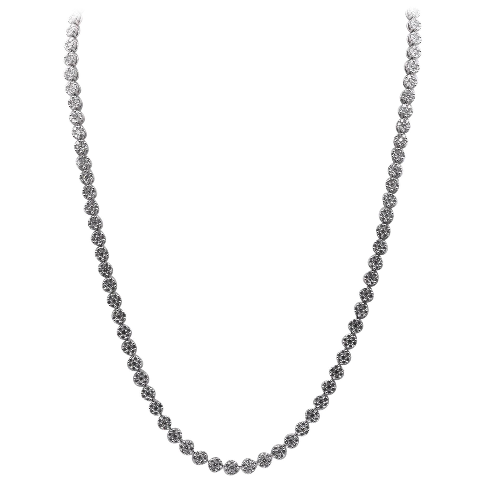 18 Karat White Gold Floral Diamond Cluster Necklace