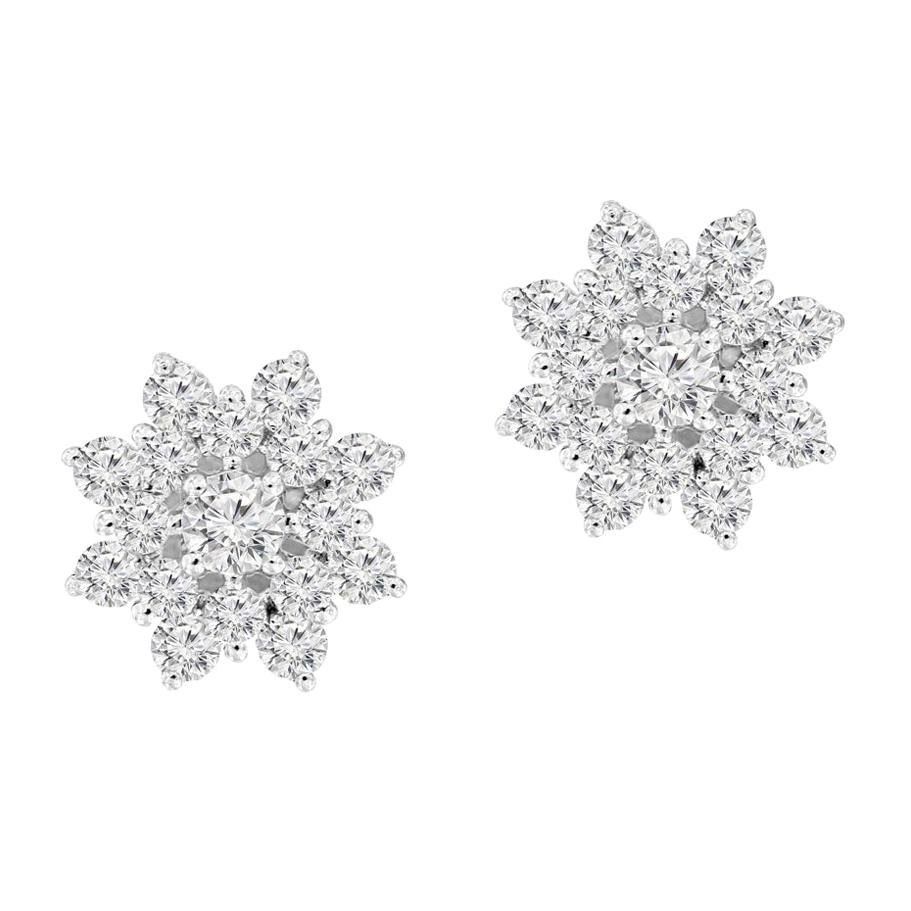 Boucles d'oreilles fleuries en or blanc 18 carats avec diamants de 1 carat