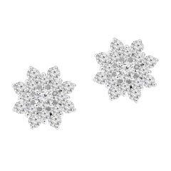 Boucles d'oreilles fleuries en or blanc 18 carats avec diamants de 1 carat