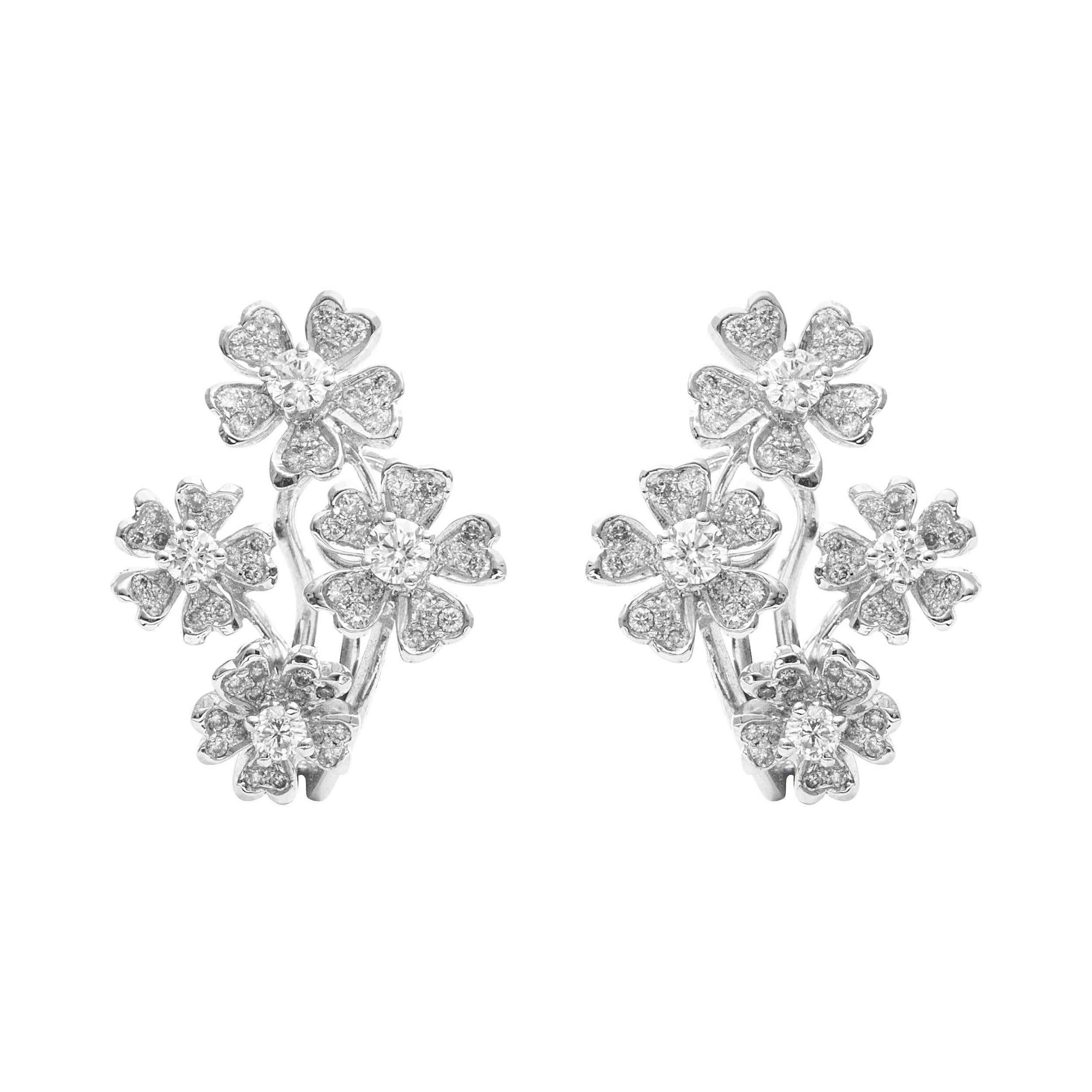 18 Karat White Gold Floral Diamond Earrings For Sale