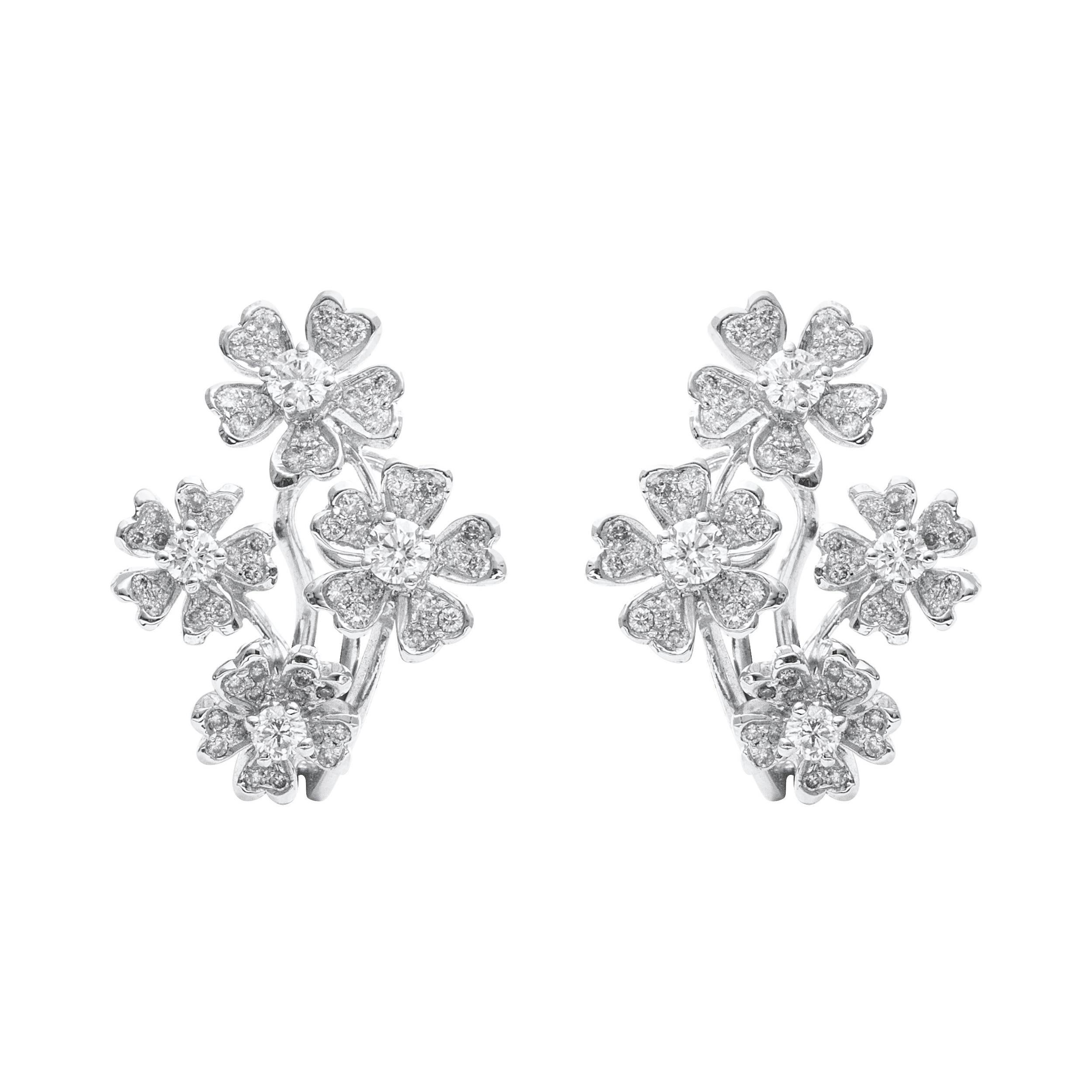 18 Karat White Gold Floral Diamond Earrings For Sale