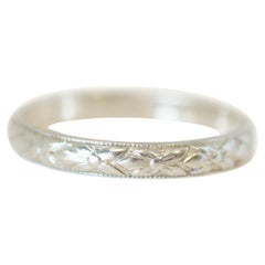 18 Karat White Gold Floral Engraved Wedding Band, circa 1935