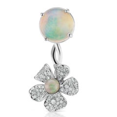 18 Karat White Gold Flower Earring with Opals and Diamonds