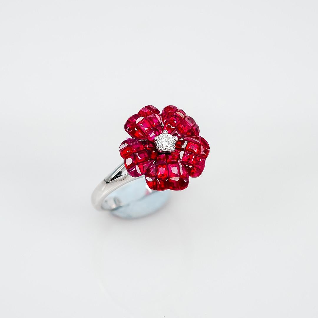 A very nice Ruby ring use the top quality Ruby which make in invisible setting.We set the stone in perfection as we are professional in this kind of setting more than 40 years.The invisible is a highly technique .We cut and groove every stone.