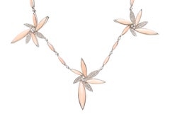 18 Karat White Gold Flower Pink Coral Diamonds Pavè Necklace