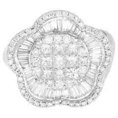 18 Karat White Gold Flower Princess Illusion Diamond Ring