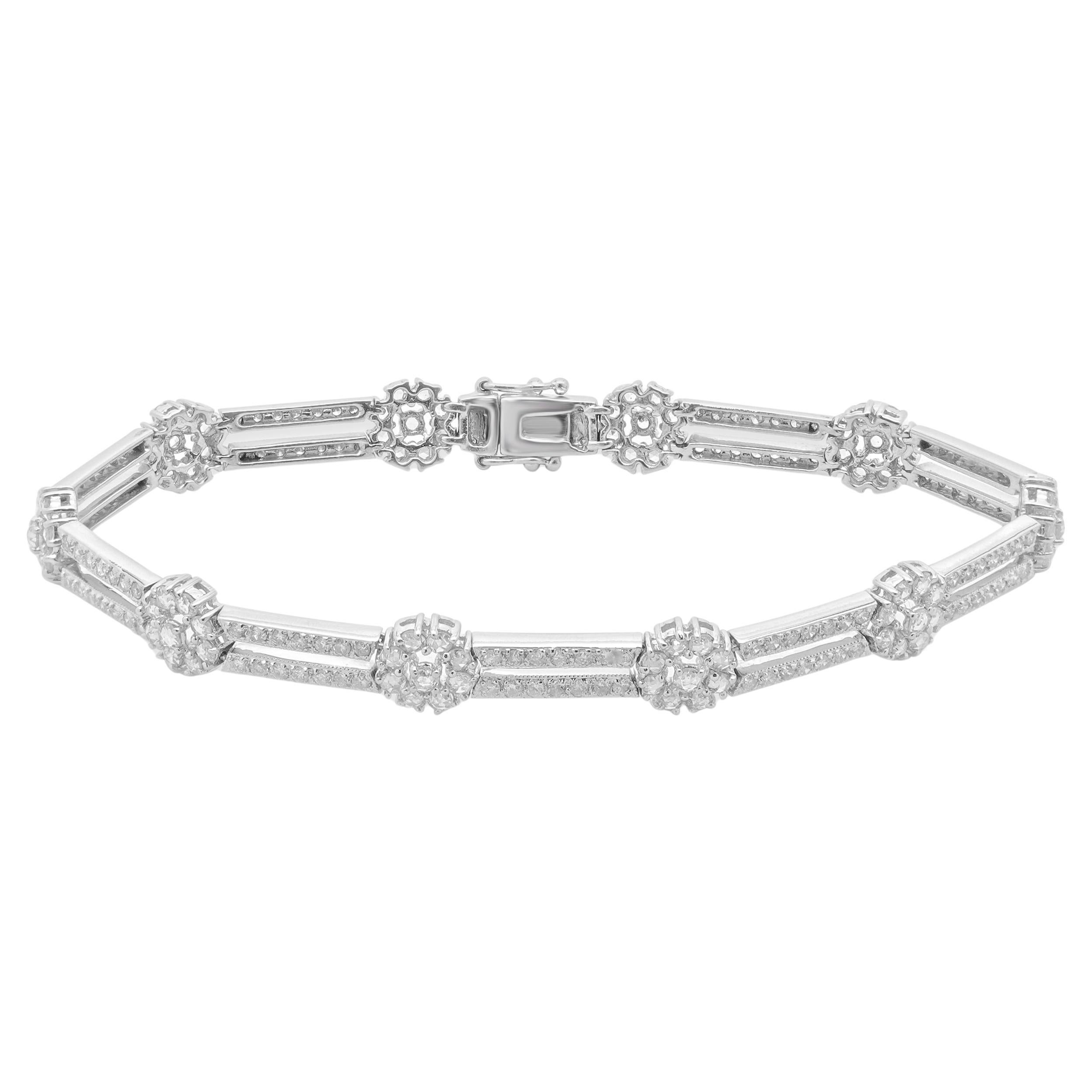 18 Karat White Gold Flower Station Diamond Bracelet