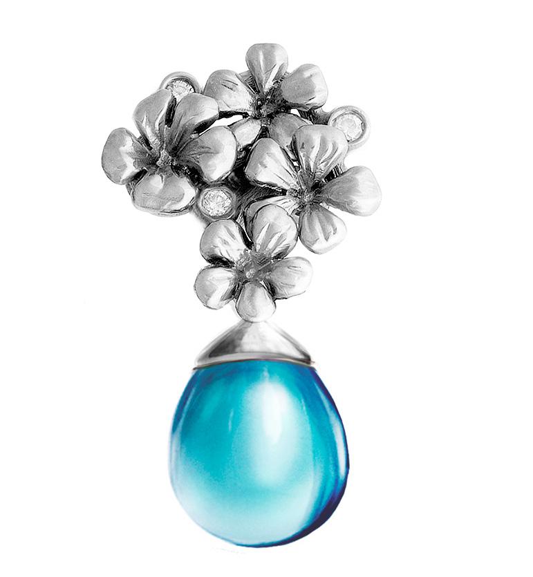 This is a piece from the modern jewellery collection, which was featured in Vogue UA review, and designed by the oil painter from Berlin Polya Medvedeva.

These earrings are made of 18 karat white gold, and encrusted with 6 round diamonds, and