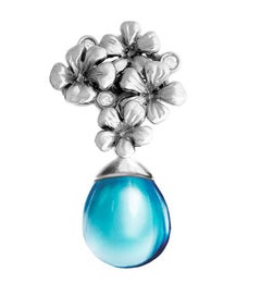 Eighteen Karat White Gold Modern Earrings with Diamonds and Blue Topazes