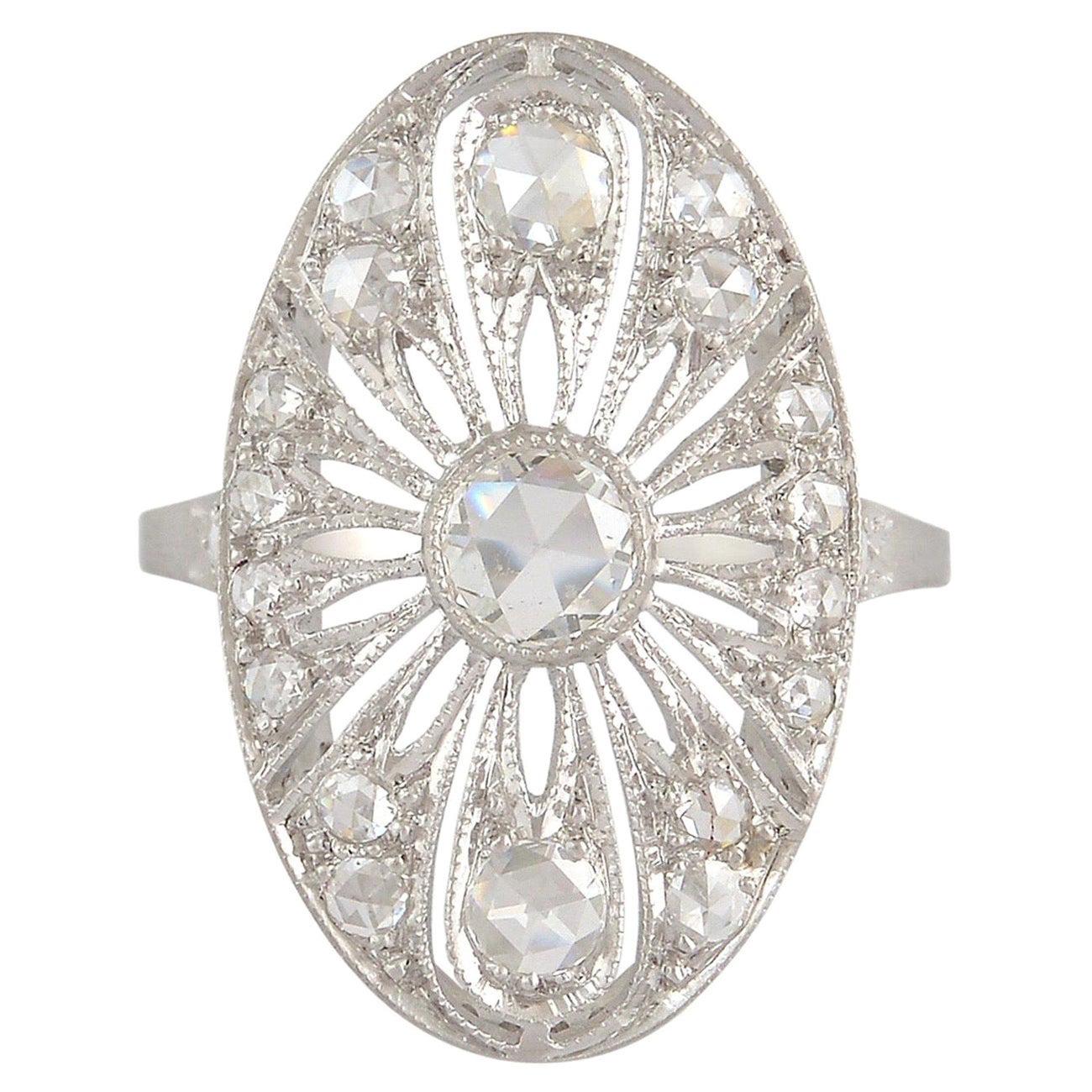 For Sale:  18 Karat White Gold Fluer Diamond Ring