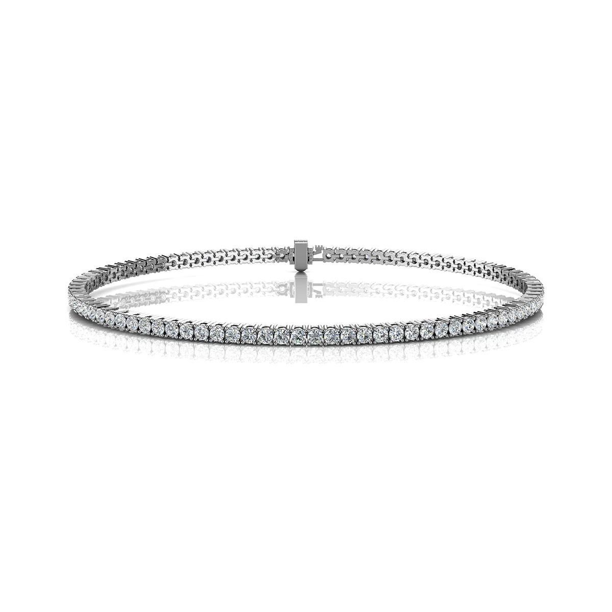 A timeless four prongs diamonds tennis bracelet. Experience the Difference!

Product details: 

Center Gemstone Type: NATURAL DIAMOND
Center Gemstone Color: WHITE
Center Gemstone Shape: ROUND
Center Diamond Carat Weight: 2
Metal: 18K White