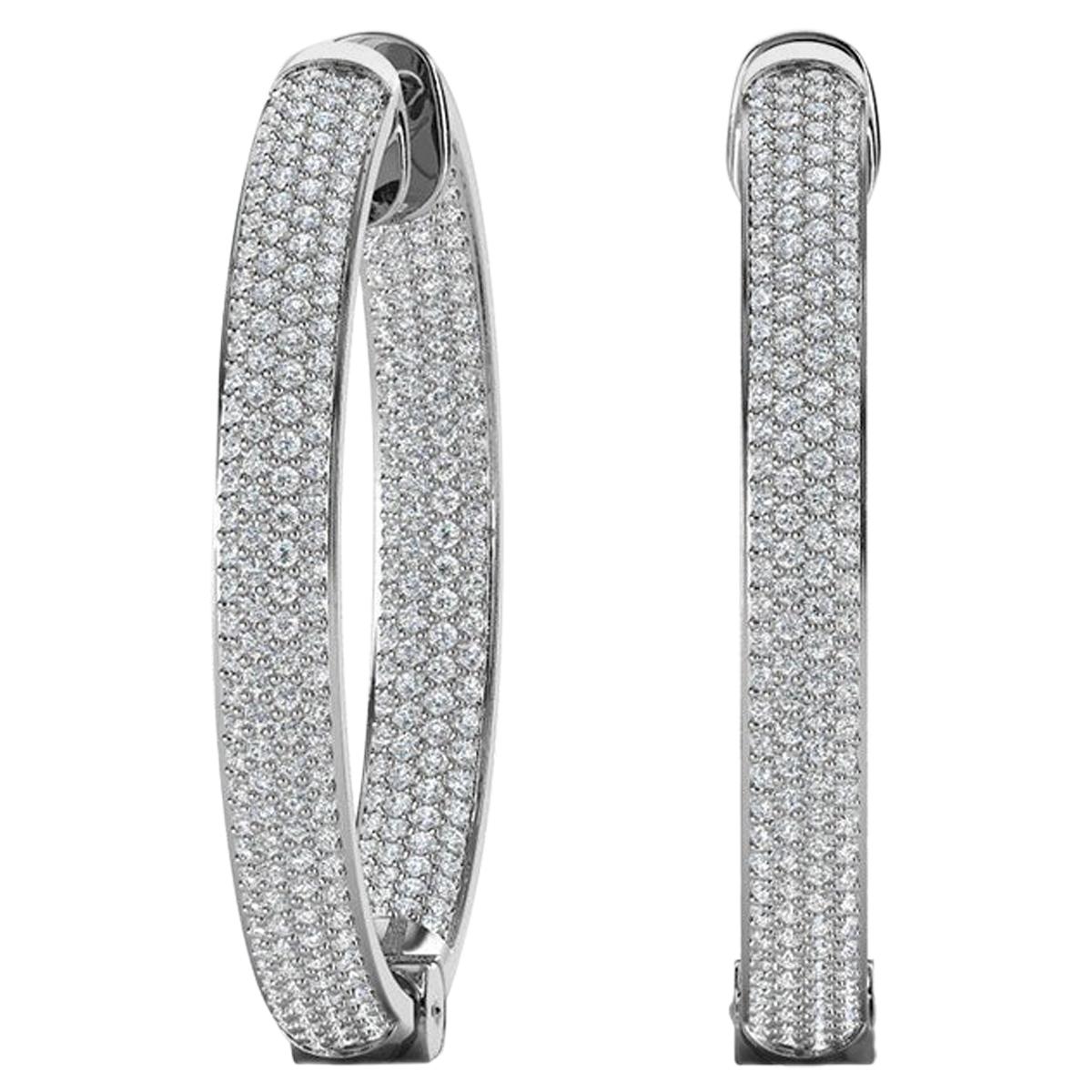 18 Karat White Gold Four Rows Inside Out Hoop Diamond Earrings '1 1/2 Carat' For Sale