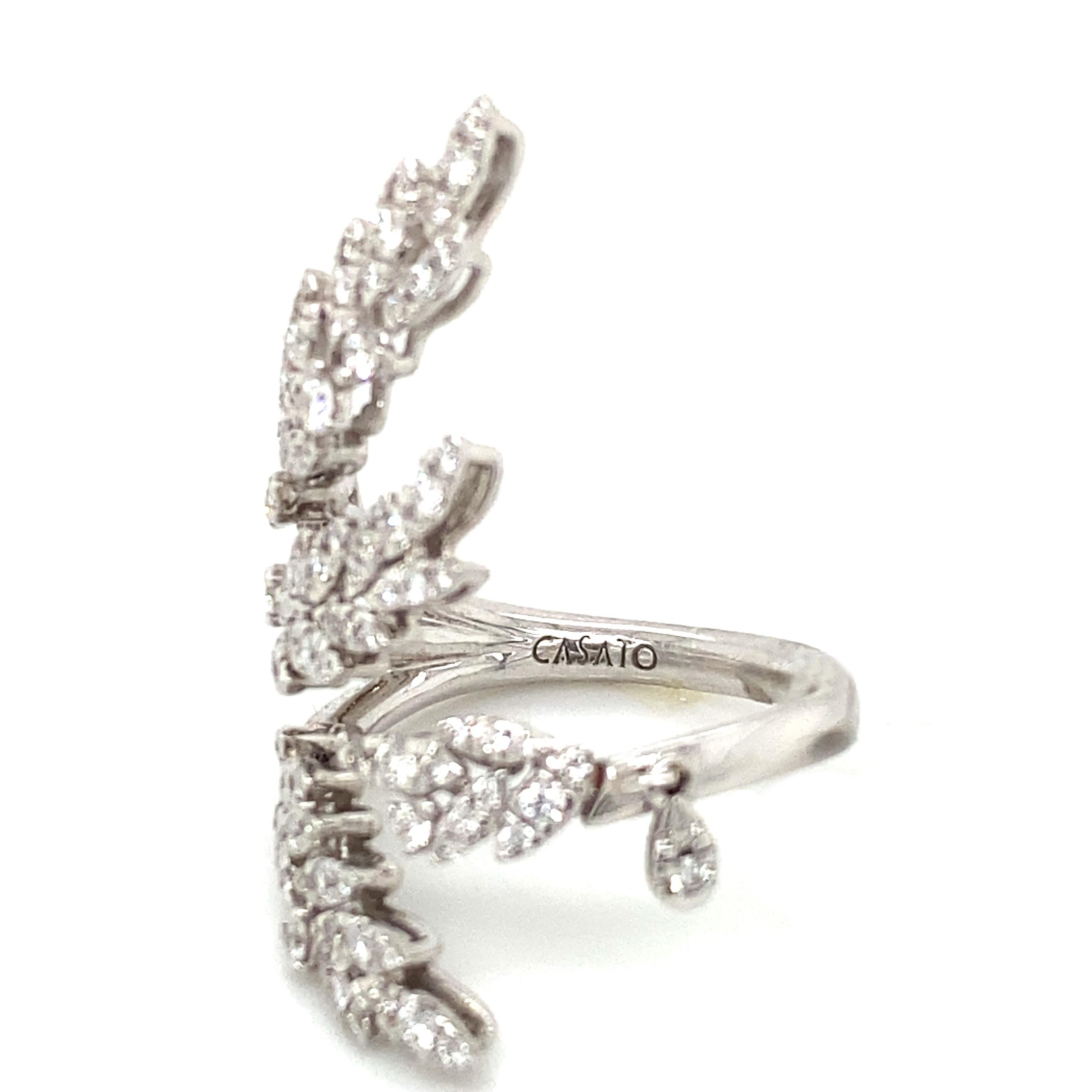 Contemporary 18 Karat White Gold Free Form Diamond Leaf Ring