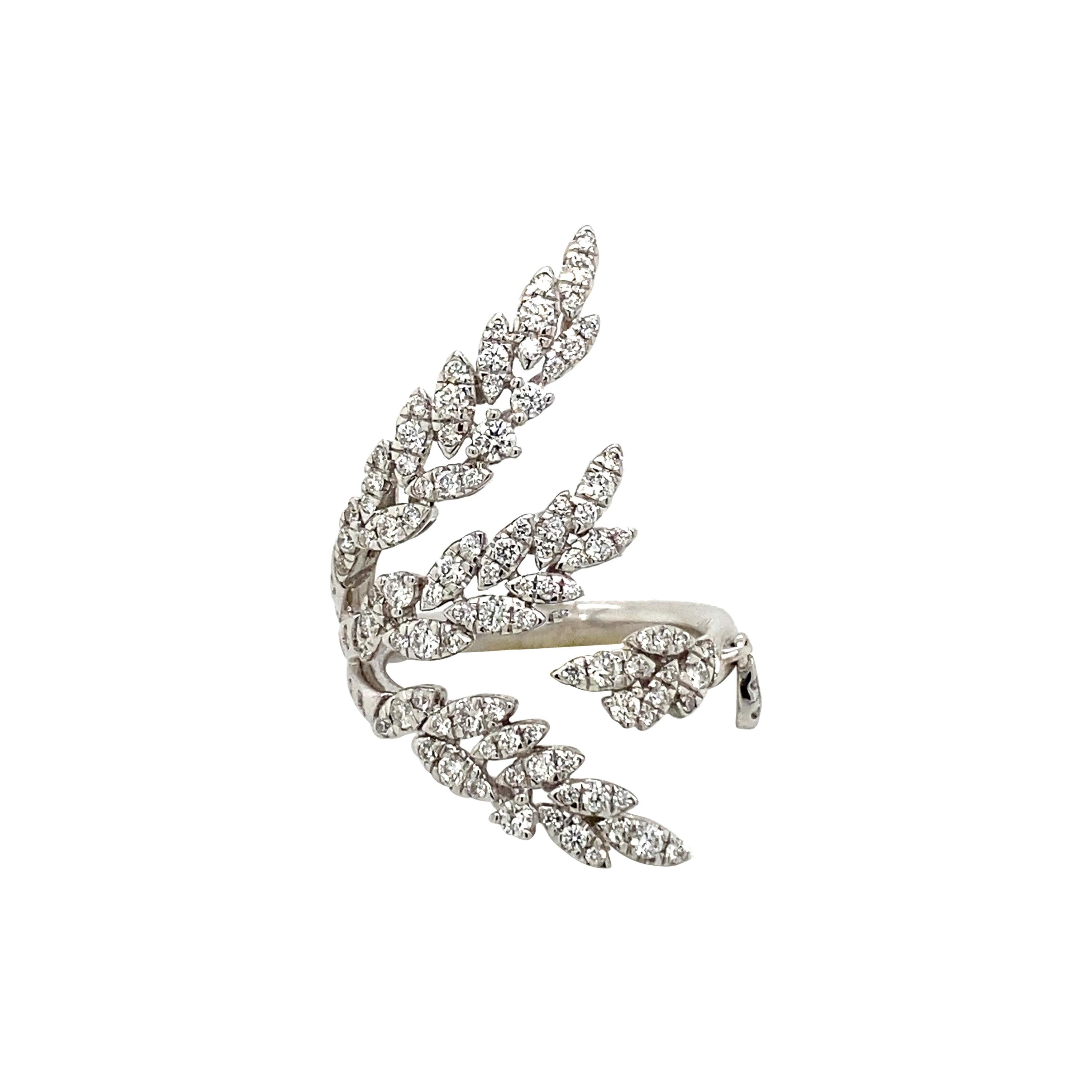 18 Karat White Gold Free Form Diamond Leaf Ring