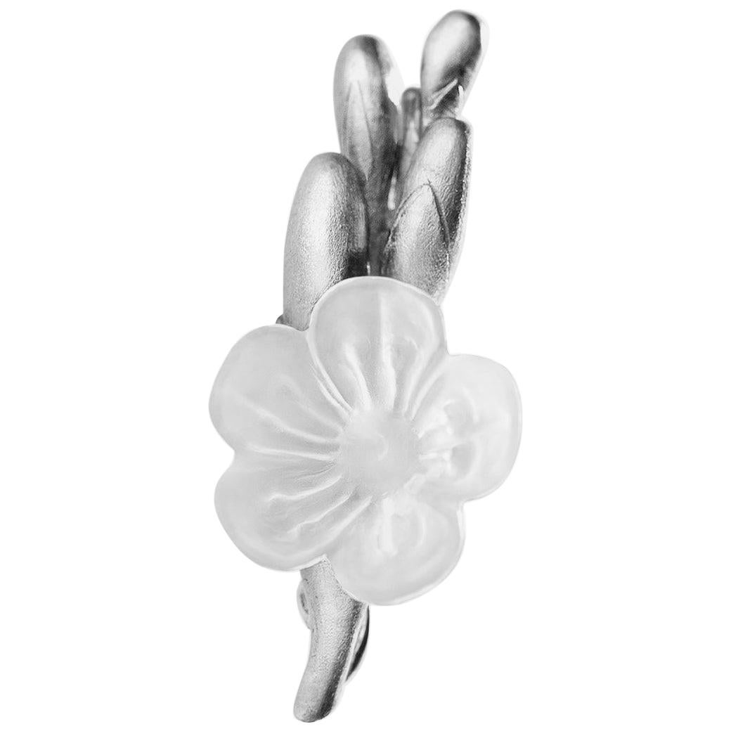 18 Karat White Gold Freesia Contemporary Cocktail/Bridal Ring with Quartz Flower For Sale