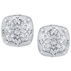 Florentine Design Handmade Diamond and White Gold French Clip Earrings