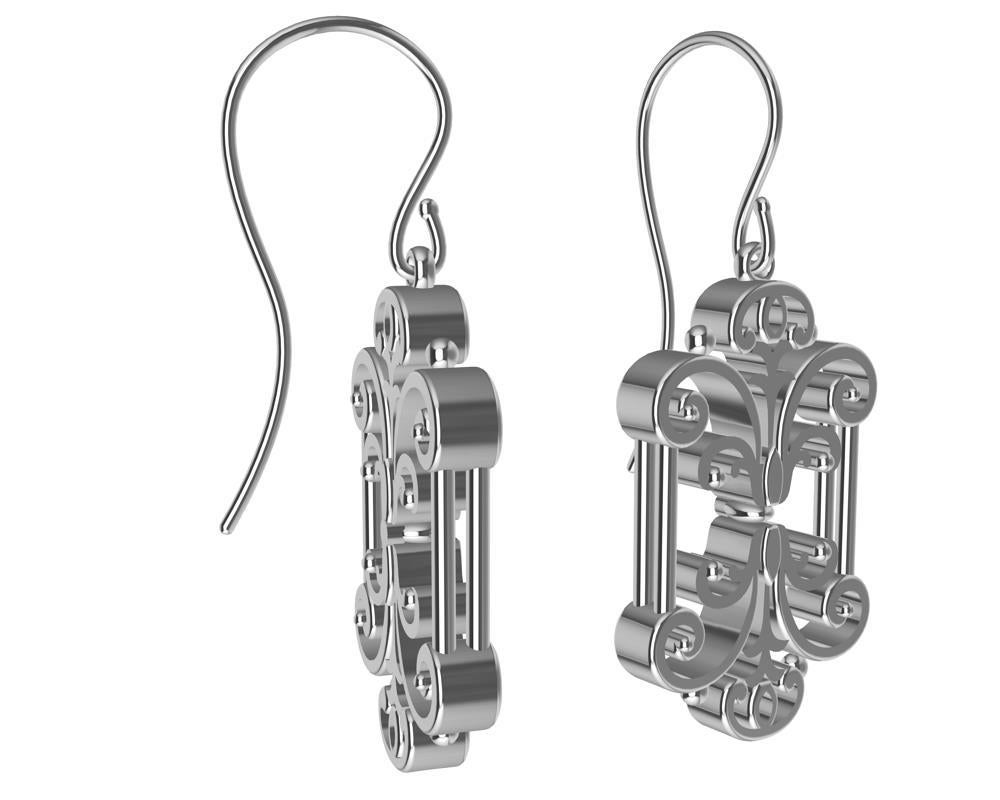 Contemporary 18 Karat White Gold French Gate Dangle Earrings For Sale