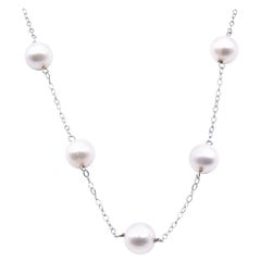 18 Karat White Gold Freshwater Cultured Pearl Station Necklace