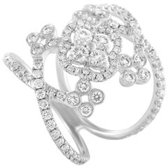 18 Karat White Gold Full Diamond Wide Flower Bridge Ring