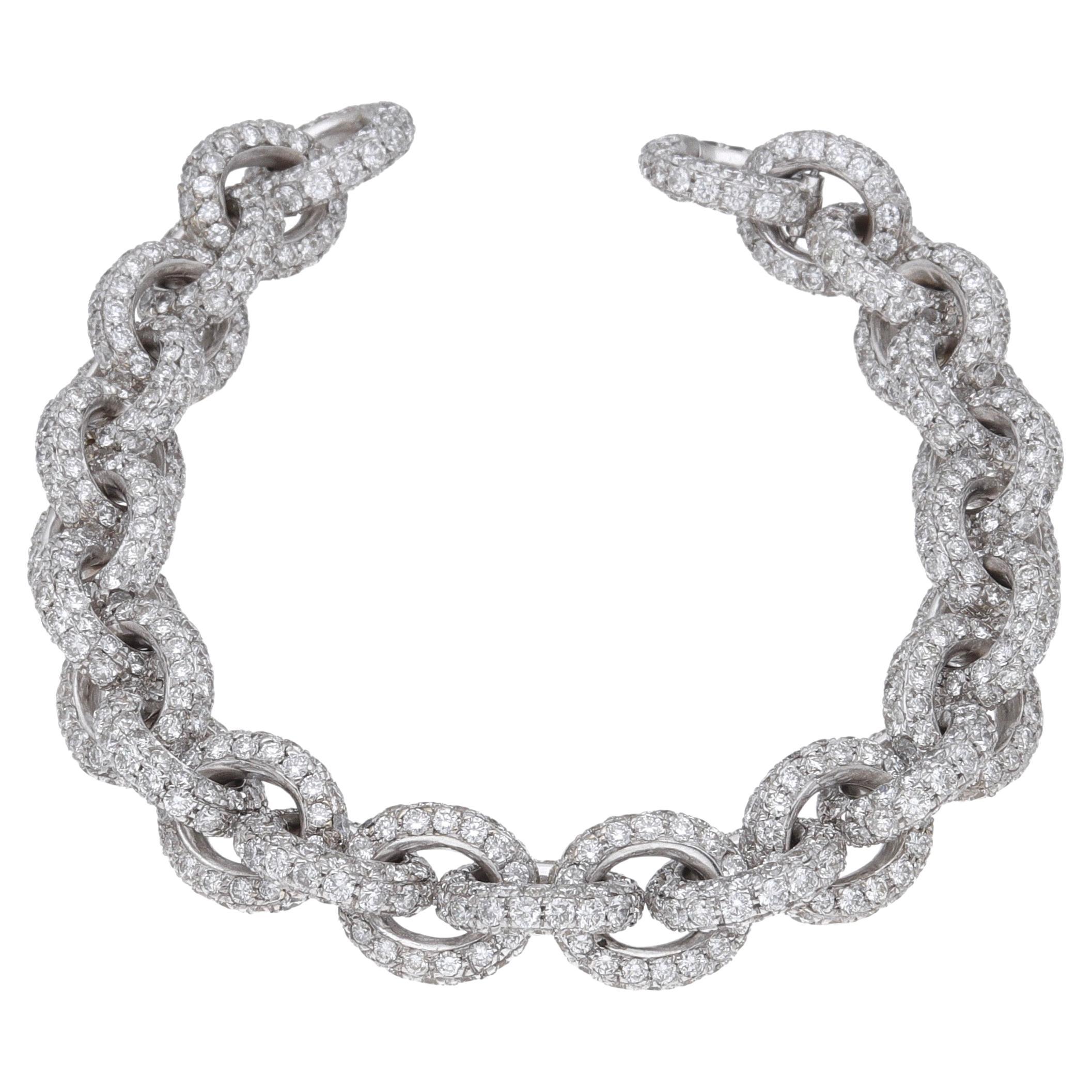 18 Karat White Gold Full Pave Diamonds Chain Bracelet For Sale
