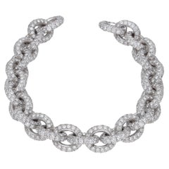 18 Karat White Gold Full Pave Diamonds Chain Bracelet