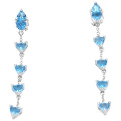 18 Karat White Gold Garavelli Earrings with Blue Topaz and Diamonds