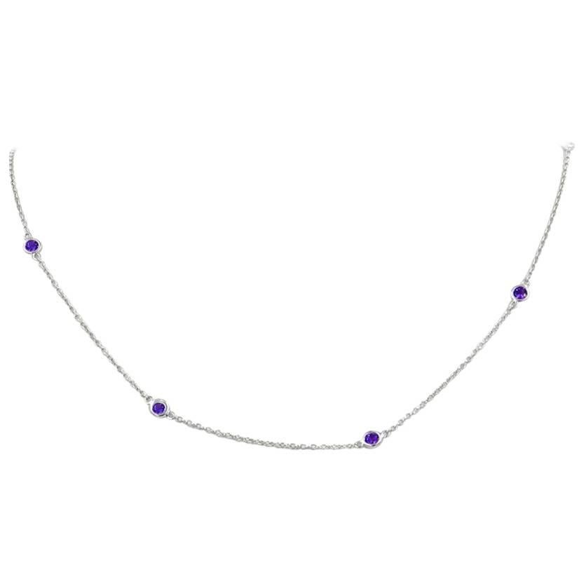 18 Karat White Gold Garavelli Necklace with Amethysts For Sale