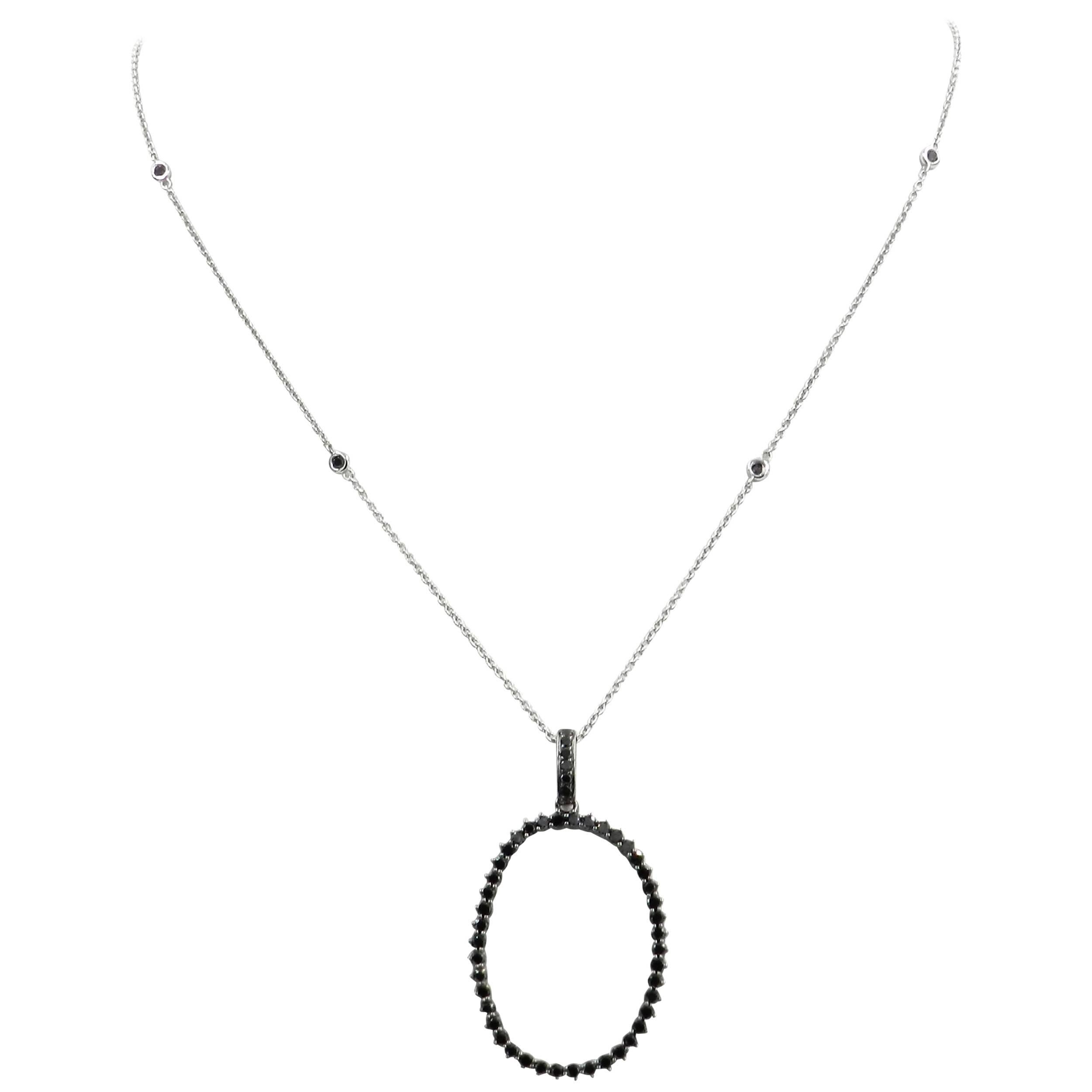 18 Karat White Gold Garavelli Necklace with Black Diamonds